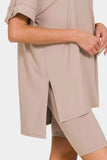 Zenana Full Size V-Neck Short Sleeve Slit T-Shirt and Shorts Set - Trendsi - Flyclothing LLC
