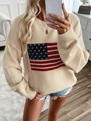Blusa de punto de manga larga con cuello redondo y bandera estadounidense Devine