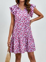 Tied Floral Cap Sleeve Mini Dress - Trendsi