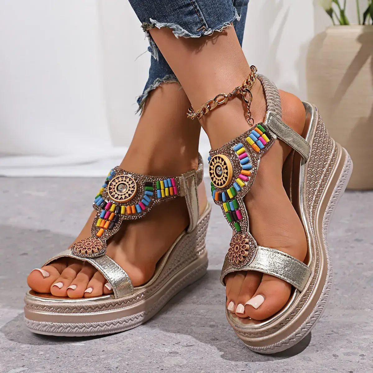 Open Toe Wedge Sandals - Trendsi - Flyclothing LLC