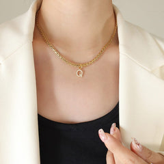 Brass Inlaid Zircon Letter Pendant Necklace - Trendsi