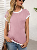 Contrast Trim Round Neck Short Sleeve T-Shirt - Trendsi - Flyclothing LLC
