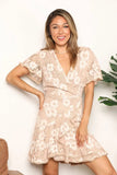 Double Take Floral Lace Pompom Detail Tie-Waist Flutter Sleeve Dress - Trendsi