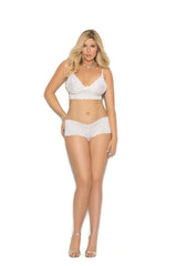 Elegant Moments Stretch lace booty shorts and a matching camisole top embellished with satin bows white - Elegant Moments - Flyclothing LLC