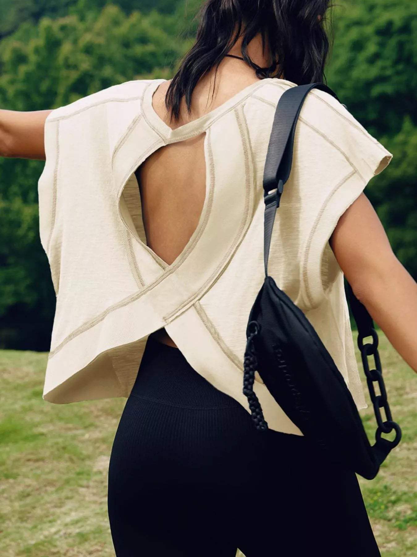 Cutout Back Short Sleeve T-Shirt - Trendsi - Flyclothing LLC
