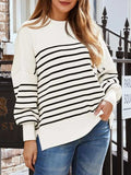 Striped Round Neck Long Sleeve Sweatshirt - Trendsi - Flyclothing LLC