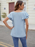 Ruffled V-Neck Short Sleeve Top - Trendsi