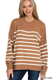 Zenana Exposed Seam Striped Oversized Sweater - Trendsi - Flyclothing LLC