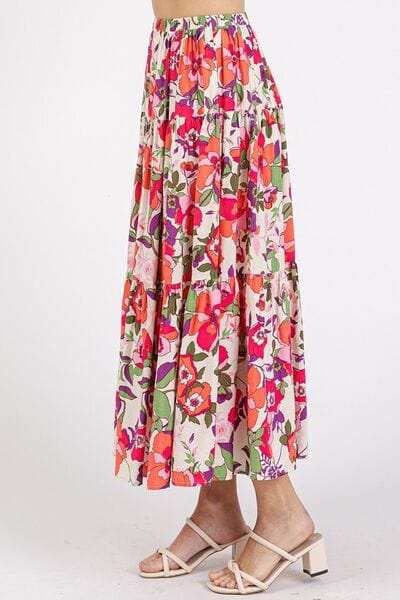 Mittoshop Flower Print Elastic Waist Tiered Skirt - Trendsi - Flyclothing LLC