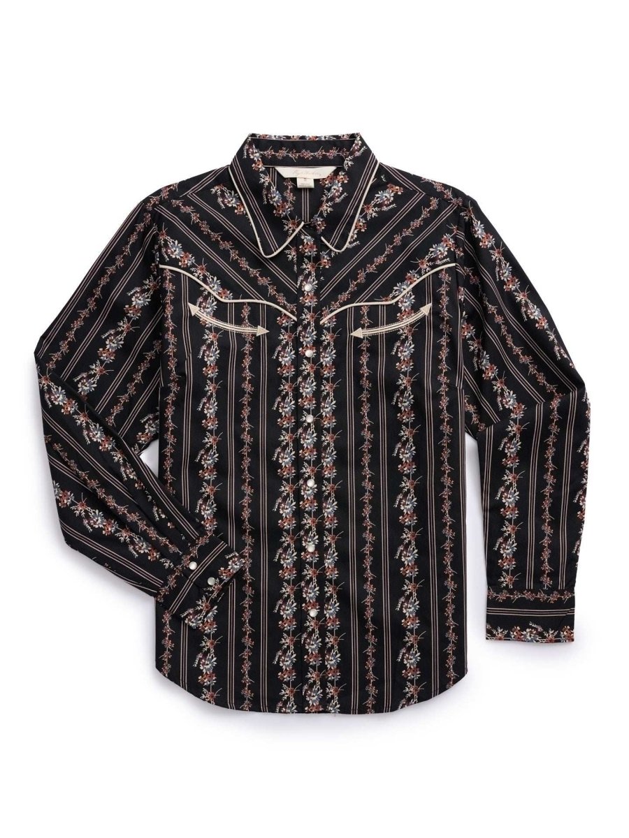 Women's Ely Walker Black Wallpaper Floral Print Western Snap Shirt - Ely Cattleman - Flyclothing LLC