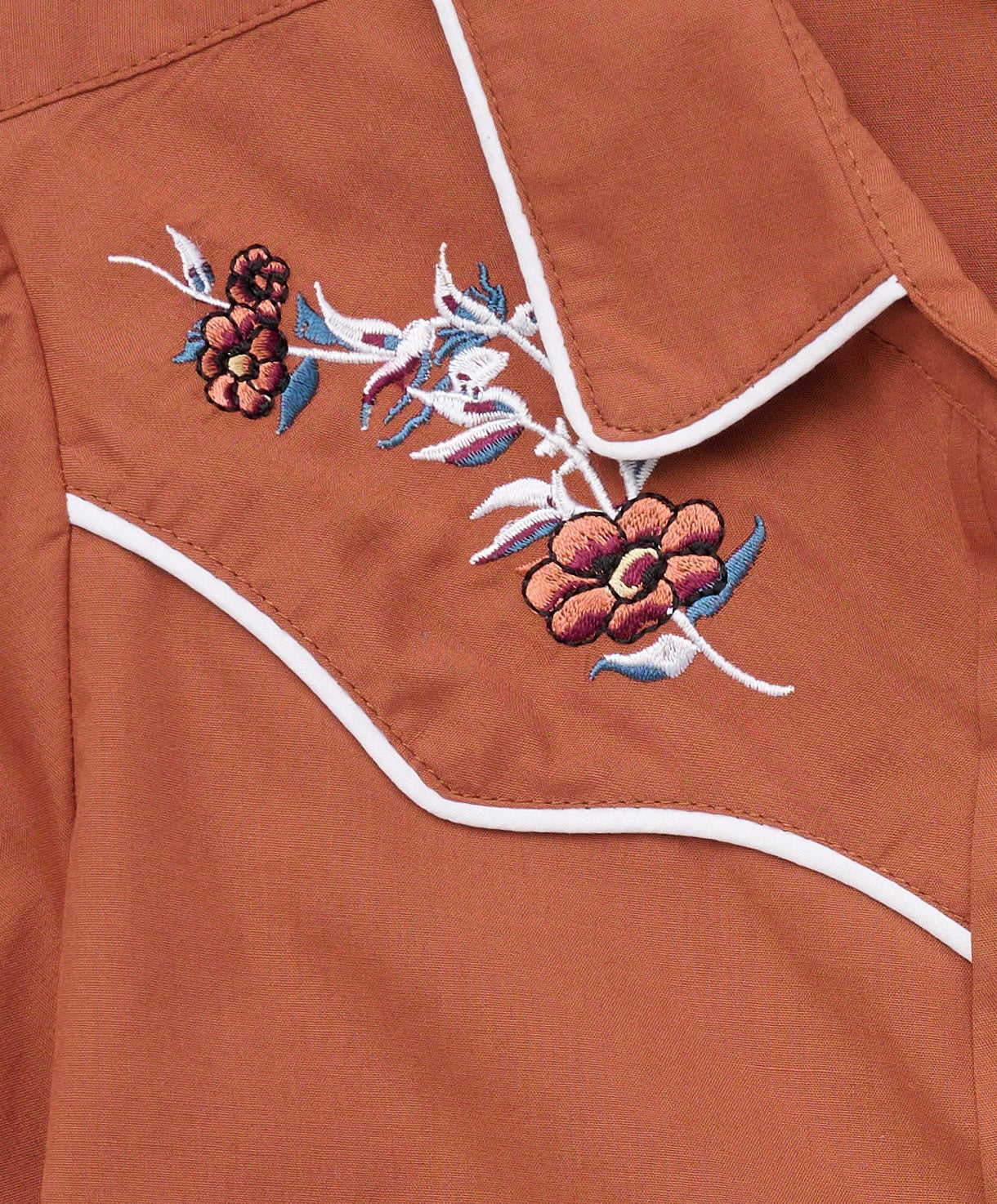 Women's Ely Walker Solid Rust Western Snap Shirt with Floral Embroidery