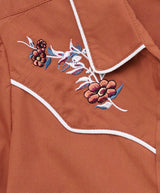 Women's Ely Walker Solid Rust Western Snap Shirt with Floral Embroidery