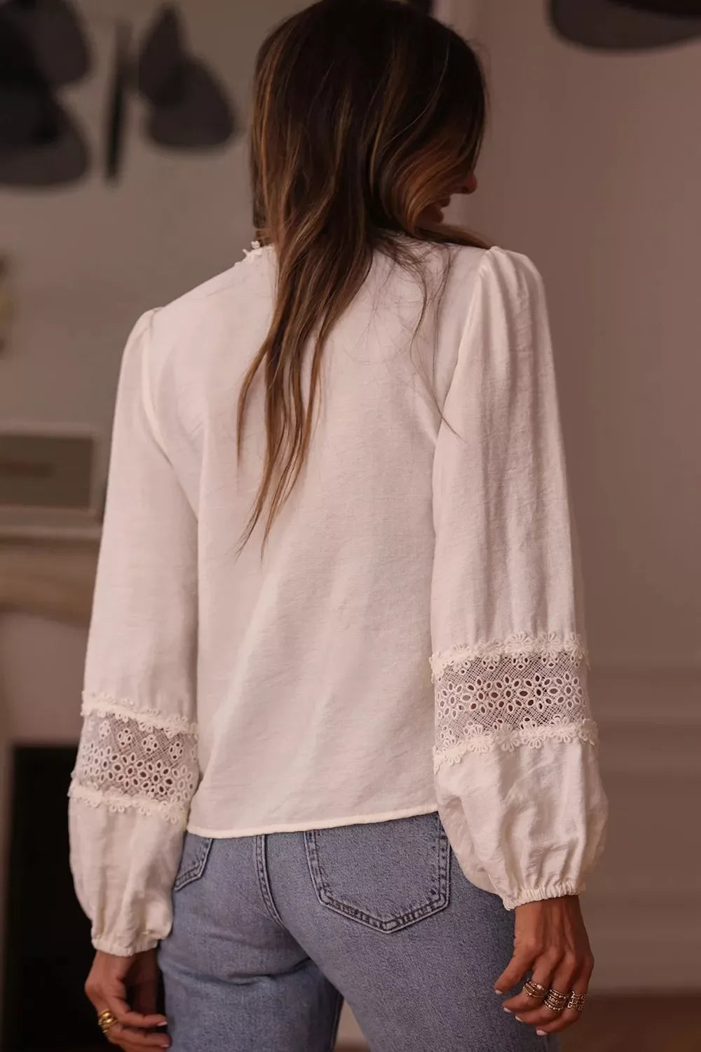 Lace Trim V-Neck Blouse - Trendsi - Flyclothing LLC