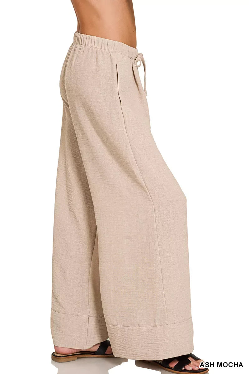 Zenana Woven Airflow Drawstring Pants - Trendsi - Flyclothing LLC