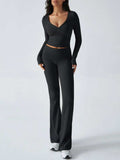 Devine Ruched Long Sleeve Top and Pants Set - Trendsi - Flyclothing LLC