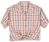 Women's Ely Cattleman Peach Plaid Tie-Front Short Sleeve Shirt - Ely Cattleman