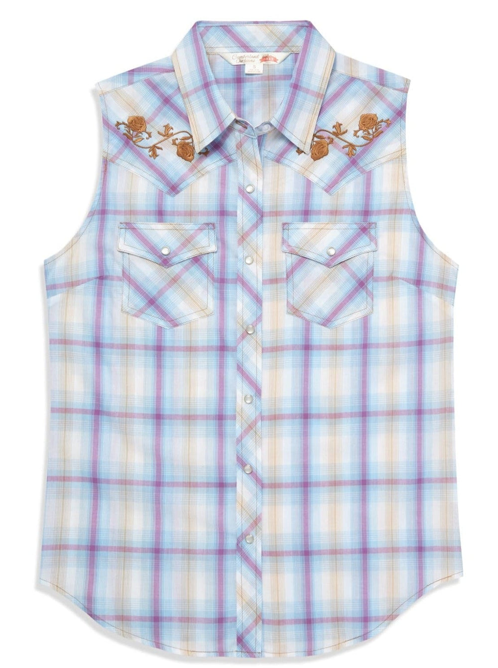 Women's Ely Cattleman Plaid with Floral Embroidery Sleeveless Shirt