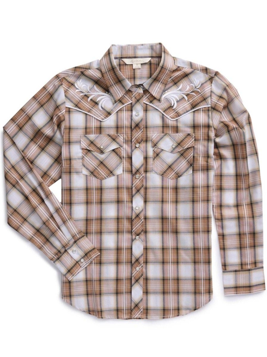 Women's Ely Walker Plaid Western Snap Shirt with Floral Embroidery - Ely Cattleman