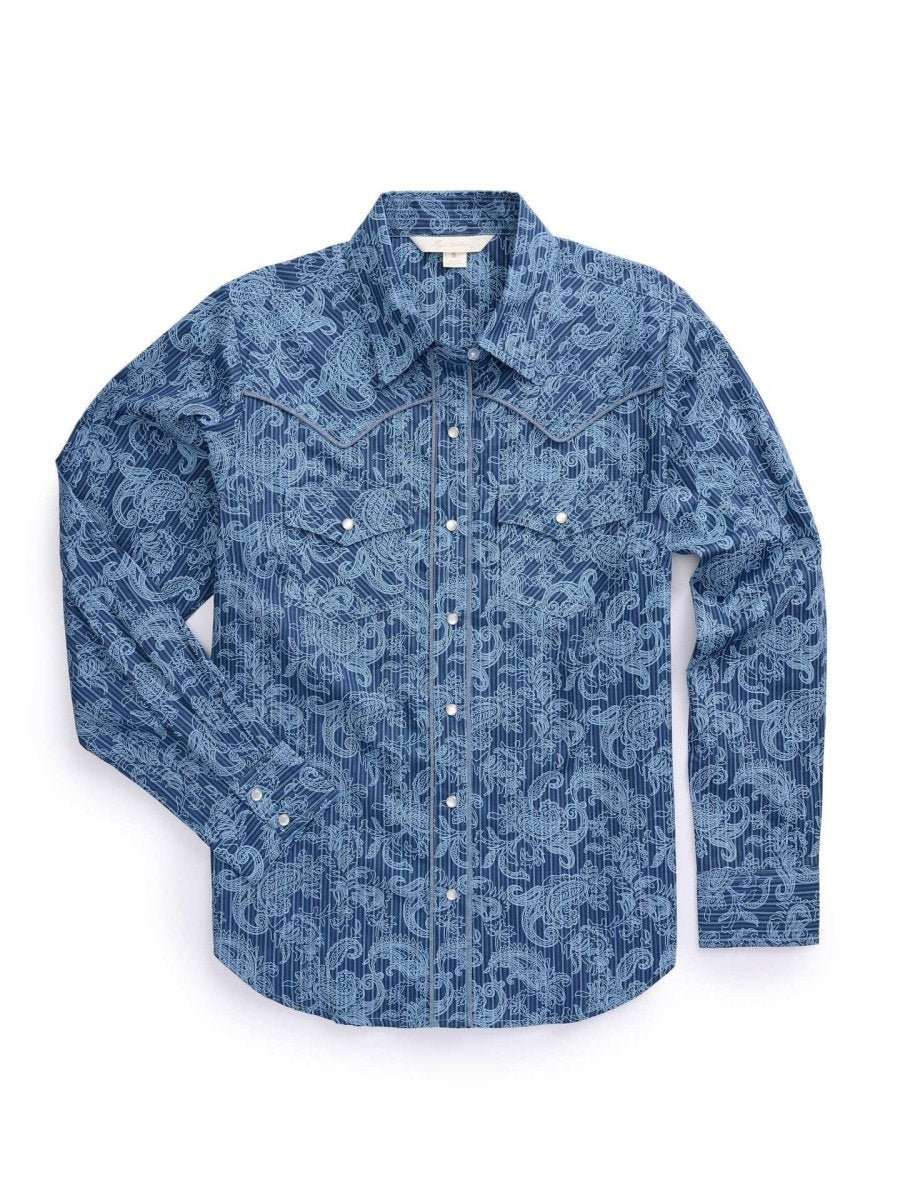 Women's Ely Cattleman Denim Blue Paisley Print Western Snap Shirt - Ely Cattleman - Flyclothing LLC