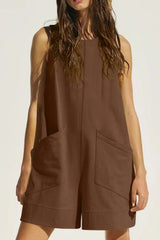 Lovelet Round Neck Sleeveless Romper with Pockets - Trendsi - Flyclothing LLC
