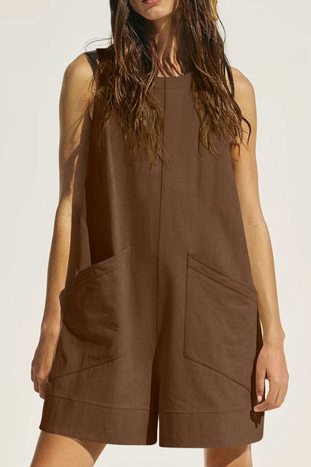 Lovelet Round Neck Sleeveless Romper with Pockets - Trendsi - Flyclothing LLC