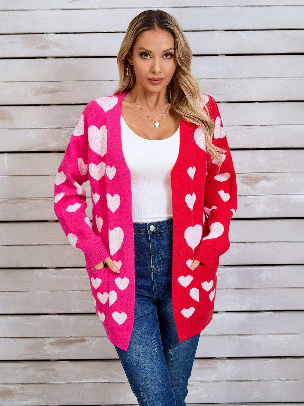 Angel Wings Heart Open Front Long Sleeve Cardigan - Trendsi - Flyclothing LLC