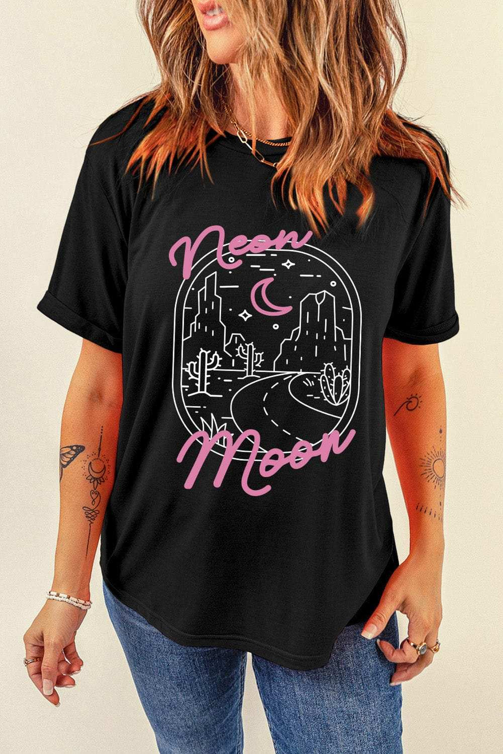 Graphic Round Neck Short Sleeve T-Shirt - Trendsi - Flyclothing LLC