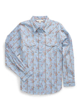 Women's Ely Walker Stone Blue Horseshoe Floral Print Long Sleeve Shirt - Ely Cattleman - Flyclothing LLC