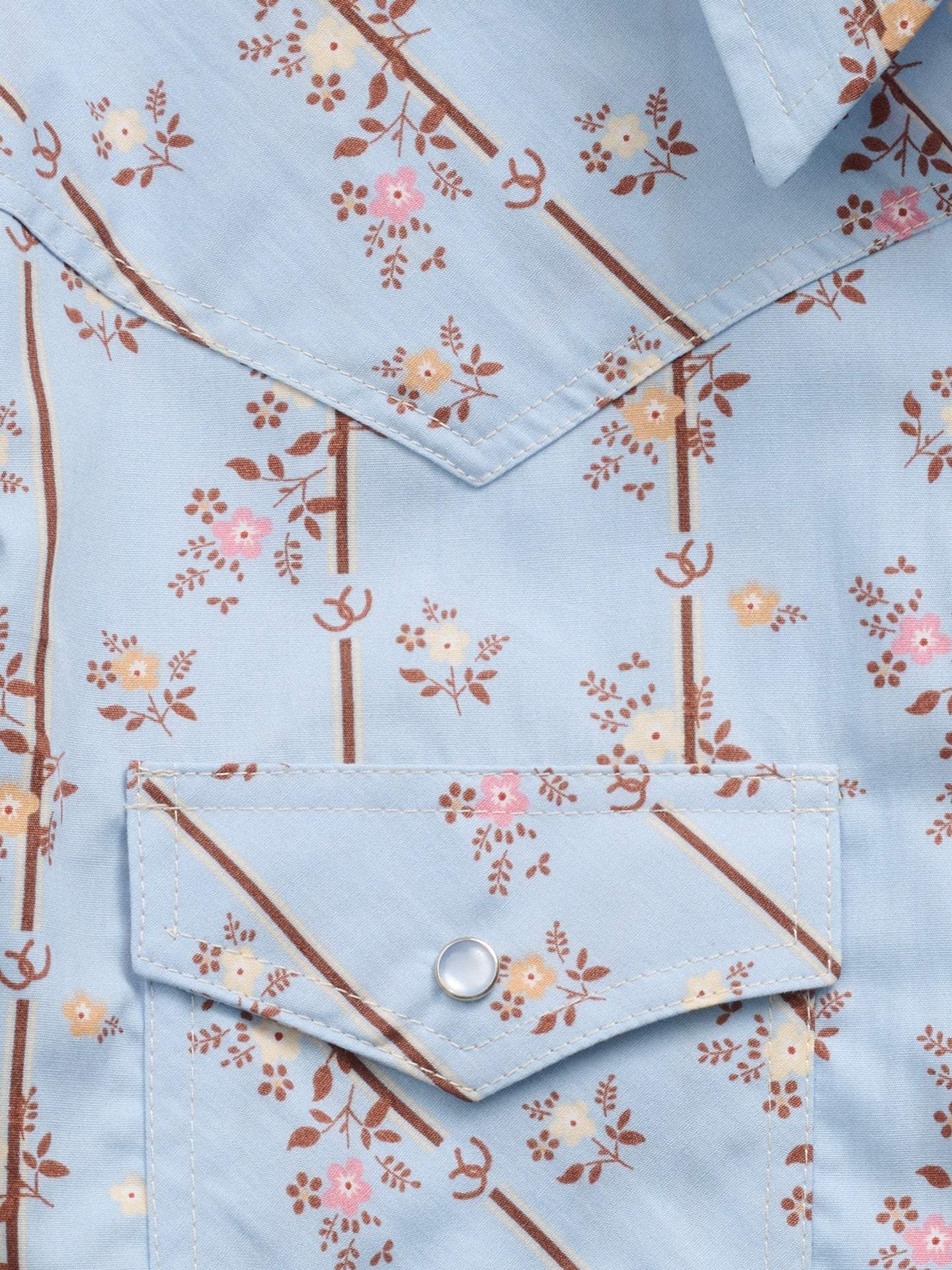 Women's Ely Walker Stone Blue Horseshoe Floral Print Long Sleeve Shirt - Ely Cattleman - Flyclothing LLC