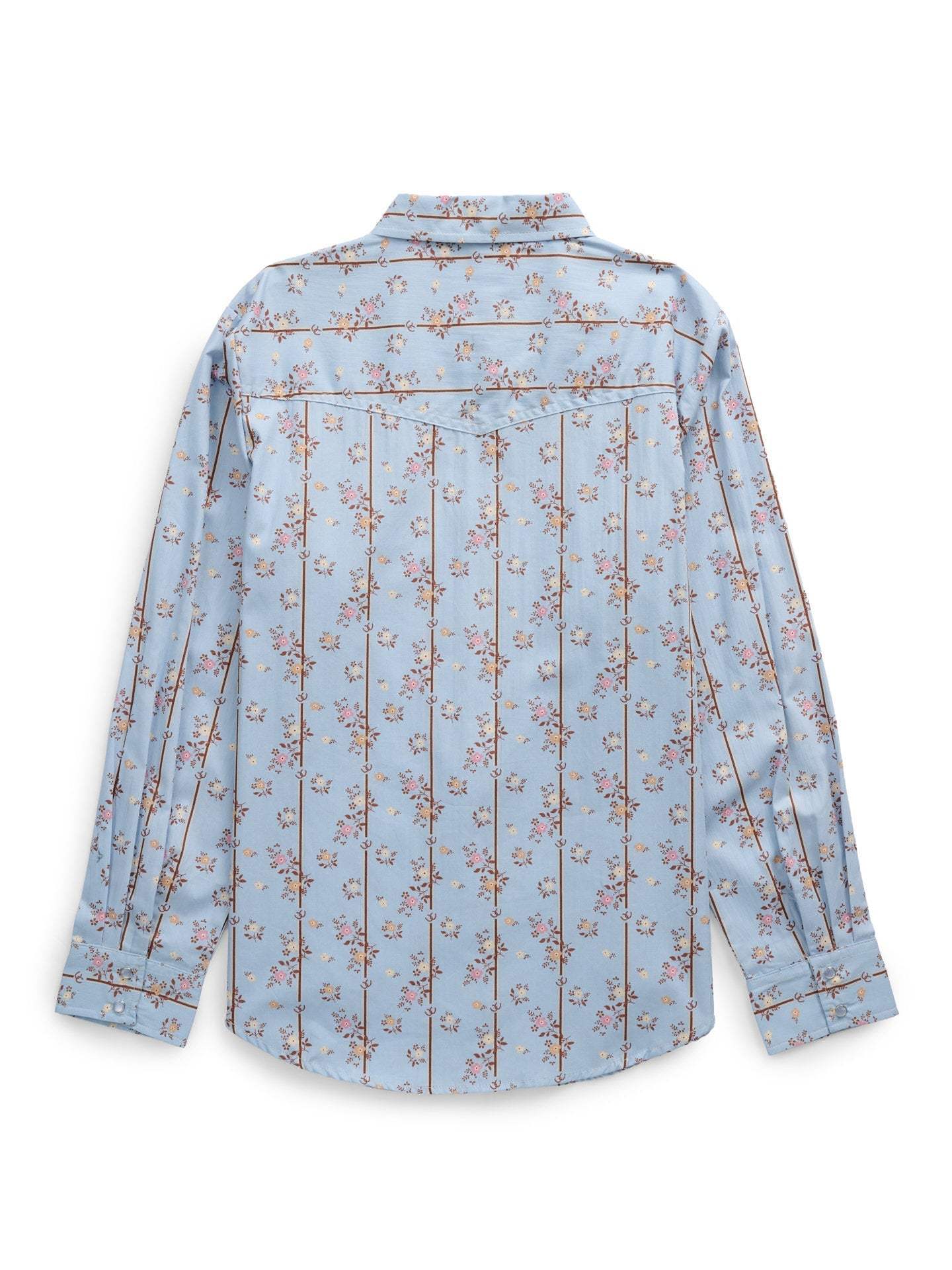 Women's Ely Walker Stone Blue Horseshoe Floral Print Long Sleeve Shirt - Ely Cattleman - Flyclothing LLC