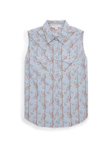 Women's Ely Walker Stone Blue Horseshoe Floral Print Sleeveless Shirt - Ely Cattleman - Flyclothing LLC