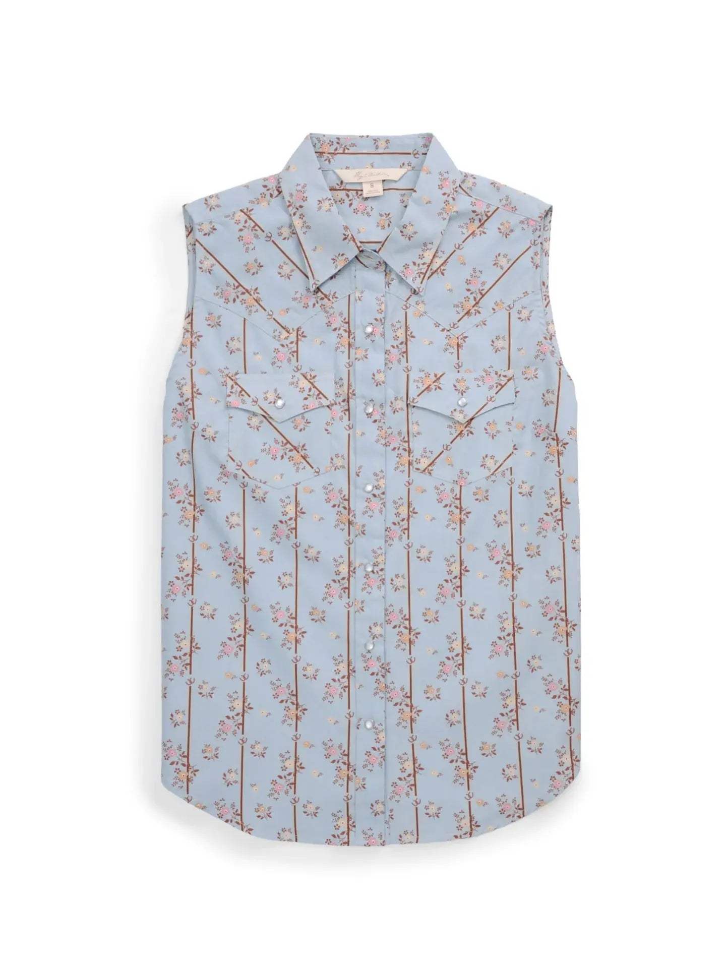 Women's Ely Walker Stone Blue Horseshoe Floral Print Sleeveless Shirt - Ely Cattleman - Flyclothing LLC