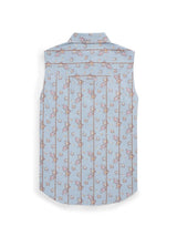 Women's Ely Walker Stone Blue Horseshoe Floral Print Sleeveless Shirt - Ely Cattleman - Flyclothing LLC