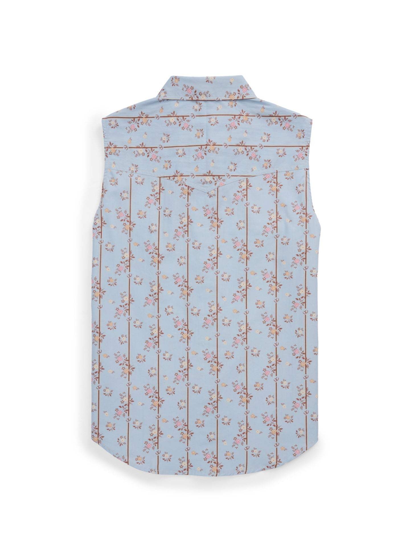 Women's Ely Walker Stone Blue Horseshoe Floral Print Sleeveless Shirt - Ely Cattleman - Flyclothing LLC