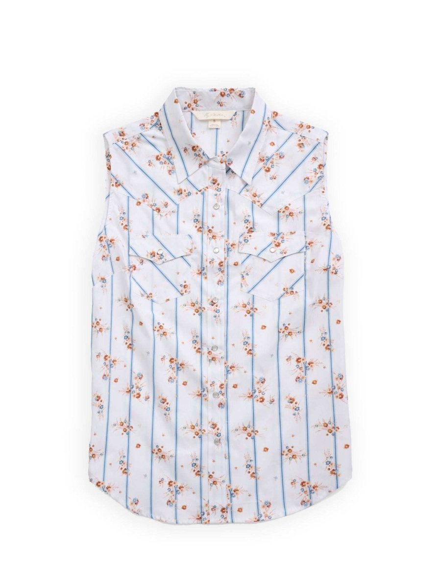 Women's Ely Wallpaper Floral Stripe Print Sleeveless Shirt - Ely Cattleman - Flyclothing LLC