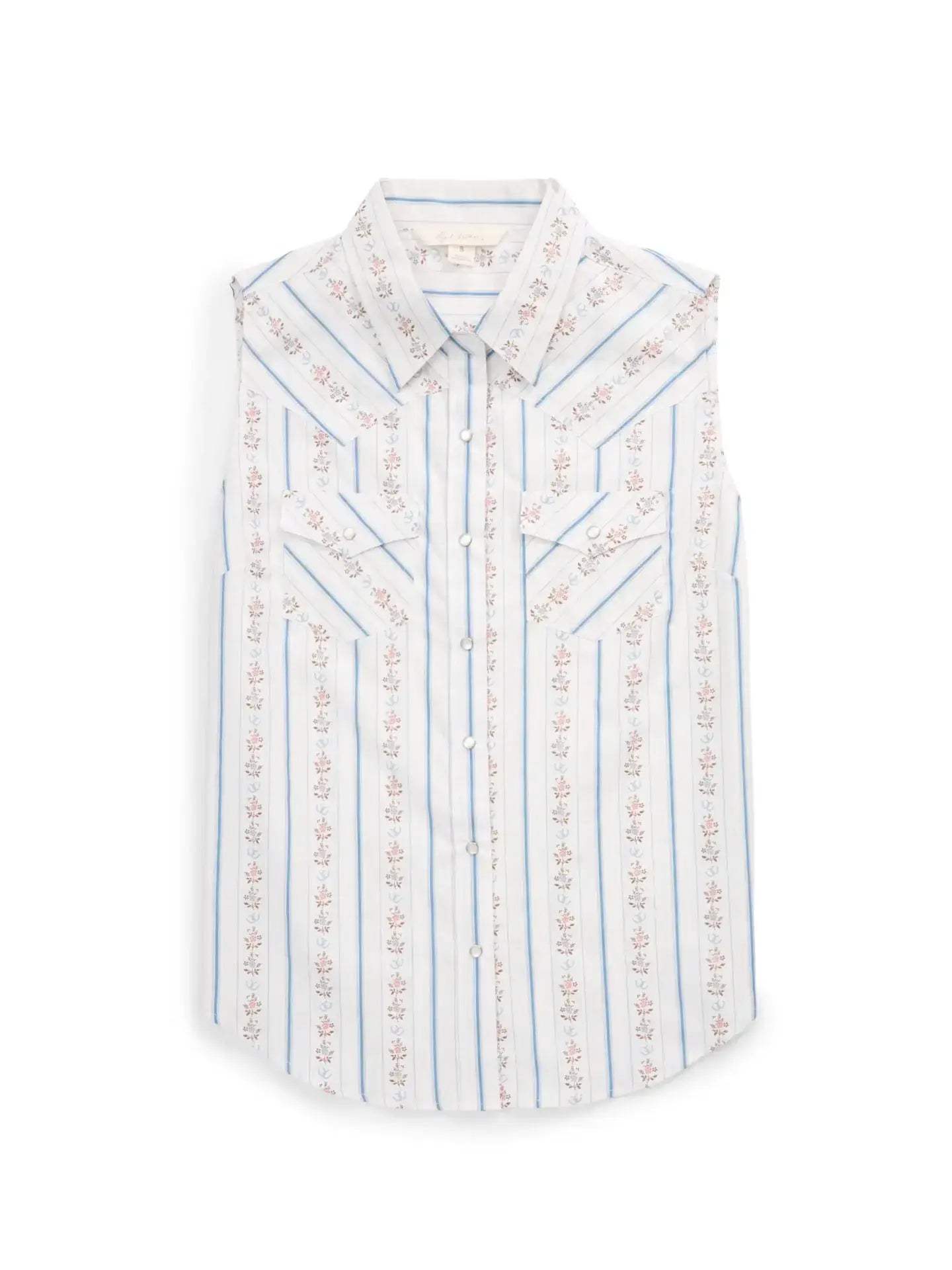 Women's Ely Walker White Horseshoe Wallpaper Floral Print Sleeveless Shirt - Ely Cattleman - Flyclothing LLC