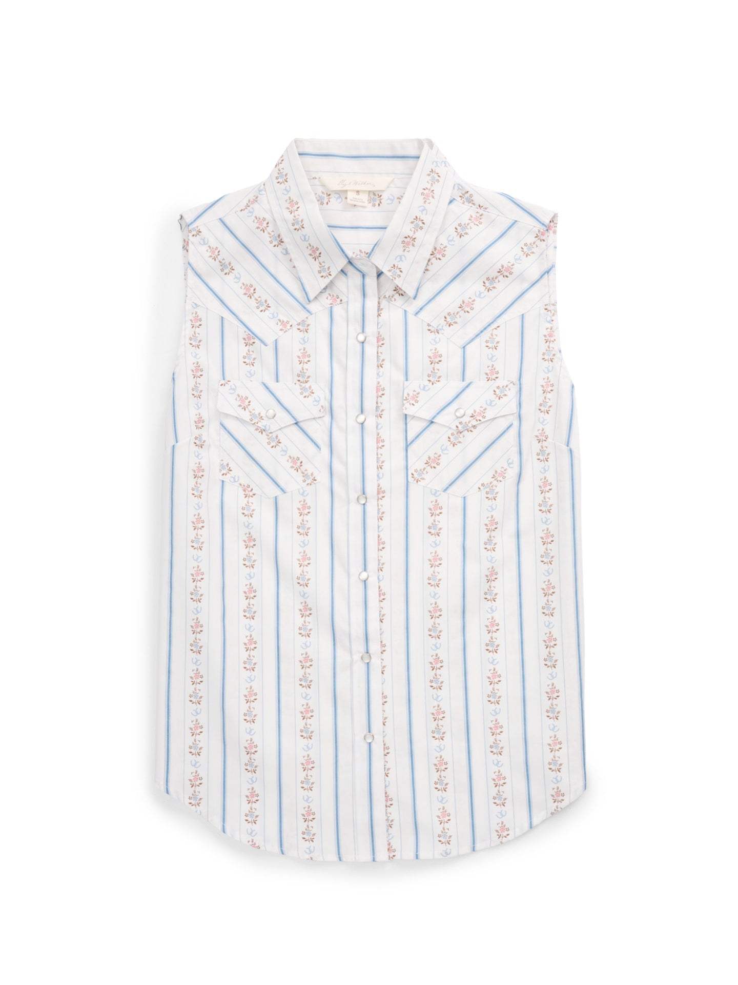 Women's Ely Walker White Horseshoe Wallpaper Floral Print Sleeveless Shirt - Ely Cattleman - Flyclothing LLC
