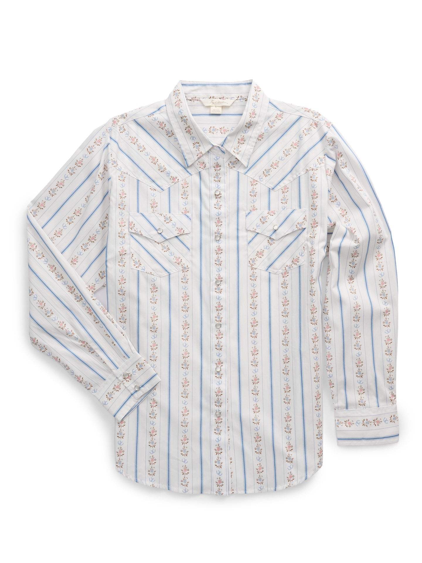 Women's Ely Walker White Horseshoe Wallpaper Floral Print Long Sleeve Shirt - Ely Cattleman - Flyclothing LLC