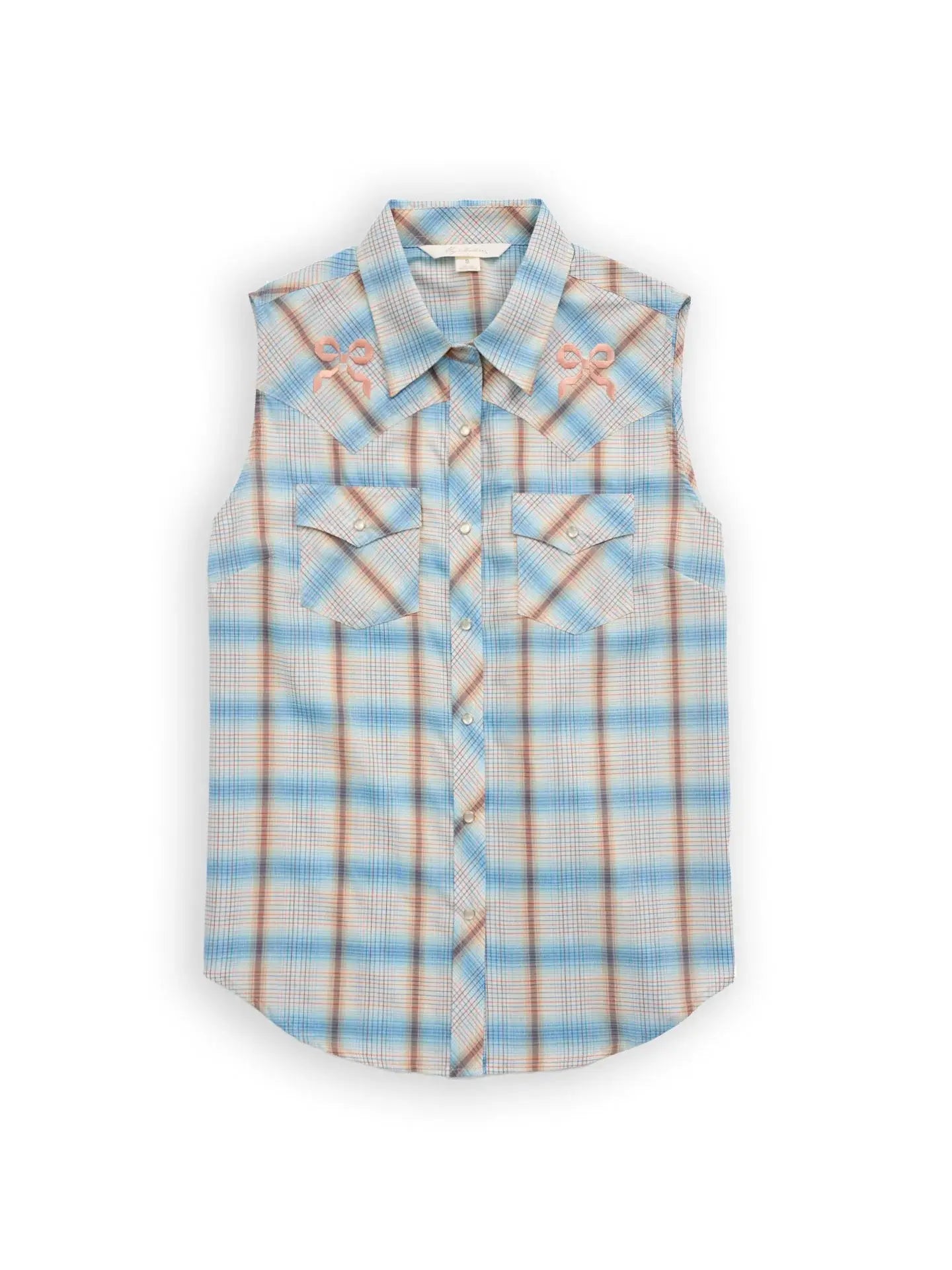 Women's Ely Plaid with Bow Embroidery Sleeveless Shirt - Ely Cattleman - Flyclothing LLC