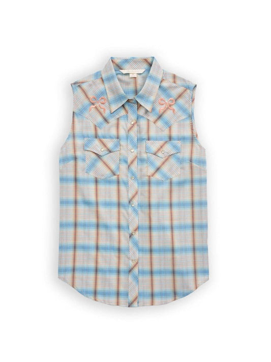 Women's Ely Plaid with Bow Embroidery Sleeveless Shirt - Ely Cattleman - Flyclothing LLC