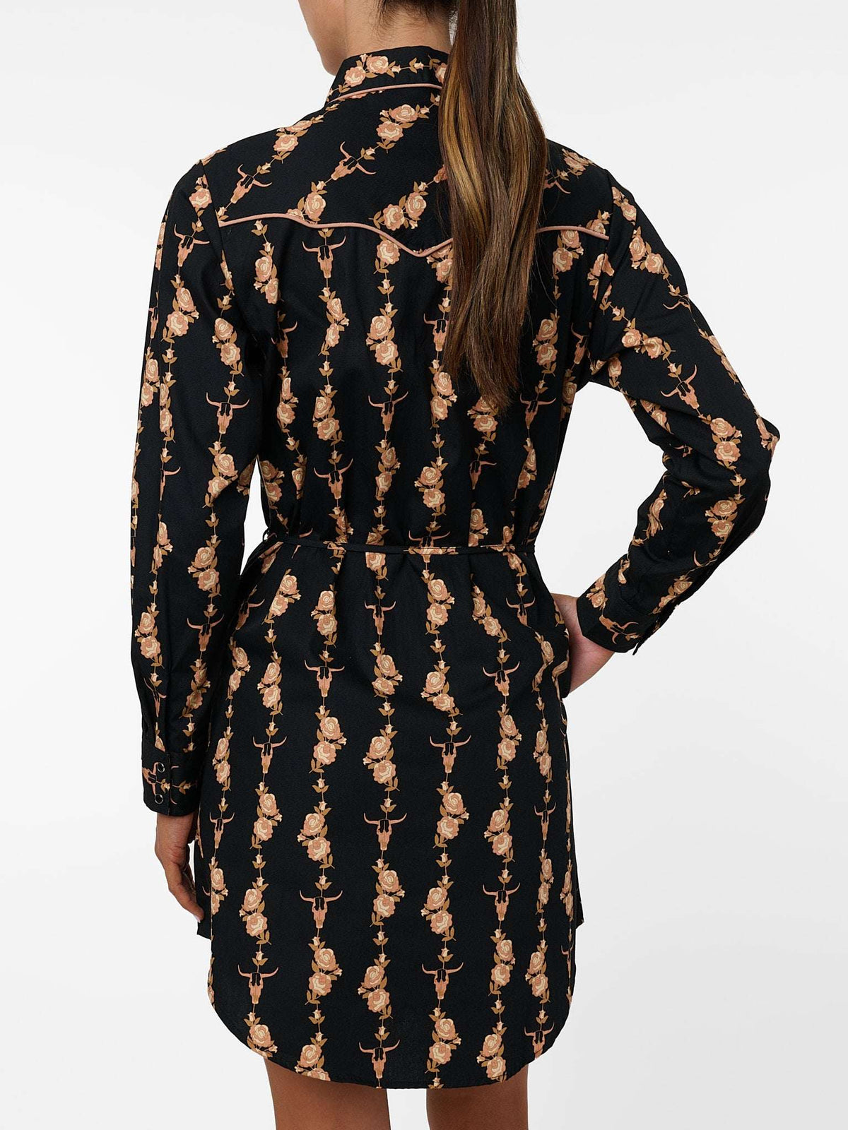 Women's Ely & Walker Black Cotton Rose Print Shirt Dress - Ely Cattleman - Flyclothing LLC