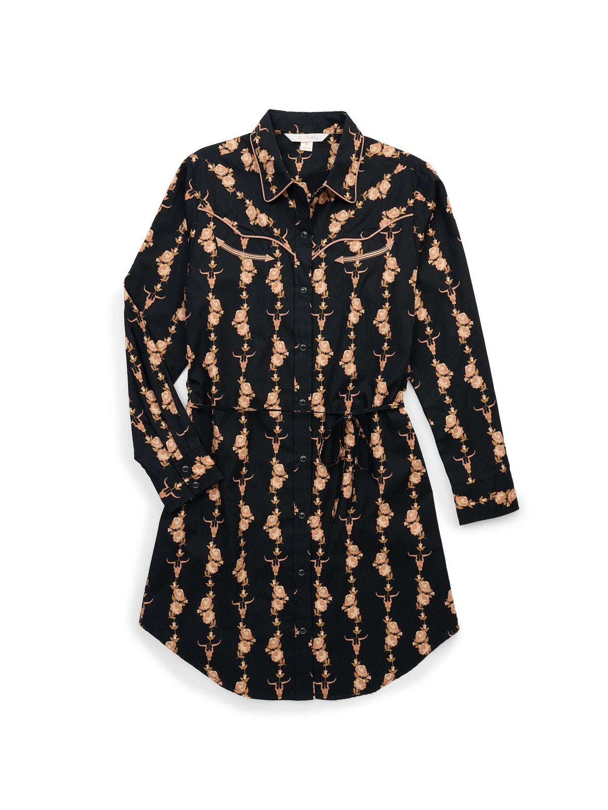 Women's Ely & Walker Black Cotton Rose Print Shirt Dress