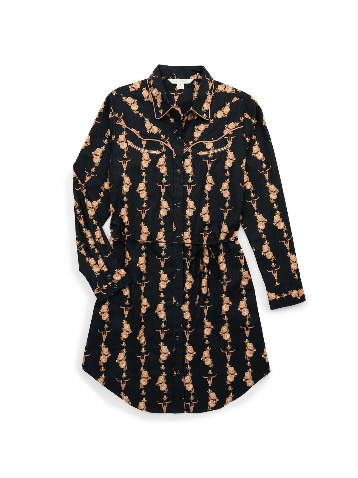 Women's Ely & Walker Black Cotton Rose Print Shirt Dress - Ely Cattleman - Flyclothing LLC