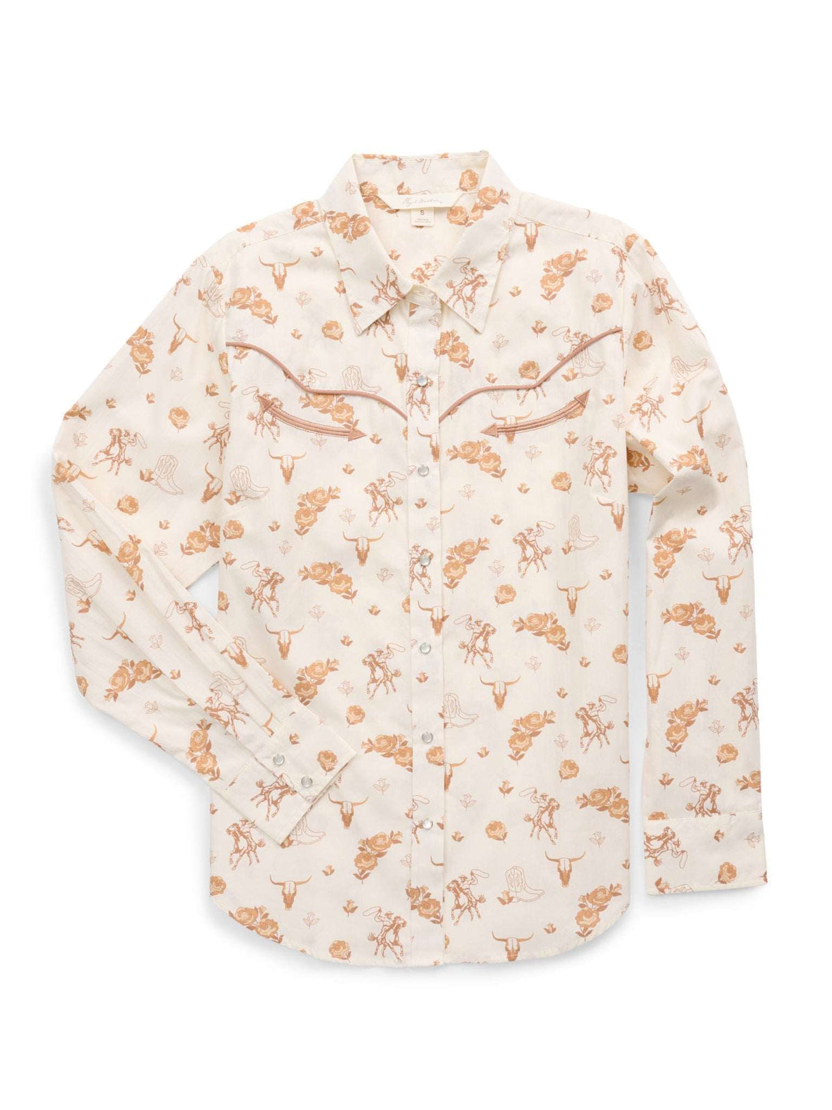 Women's Ely Walker Ecru Conversational Western Motif Print Western Snap Shirt - Ely Cattleman - Flyclothing LLC