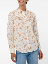 Women's Ely Walker Ecru Conversational Western Motif Print Western Snap Shirt - Ely Cattleman - Flyclothing LLC