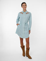Women's Ely & Walker Dusty Aqua with Caramel Rose Embroidery Shirt Dress - Ely Cattleman - Flyclothing LLC