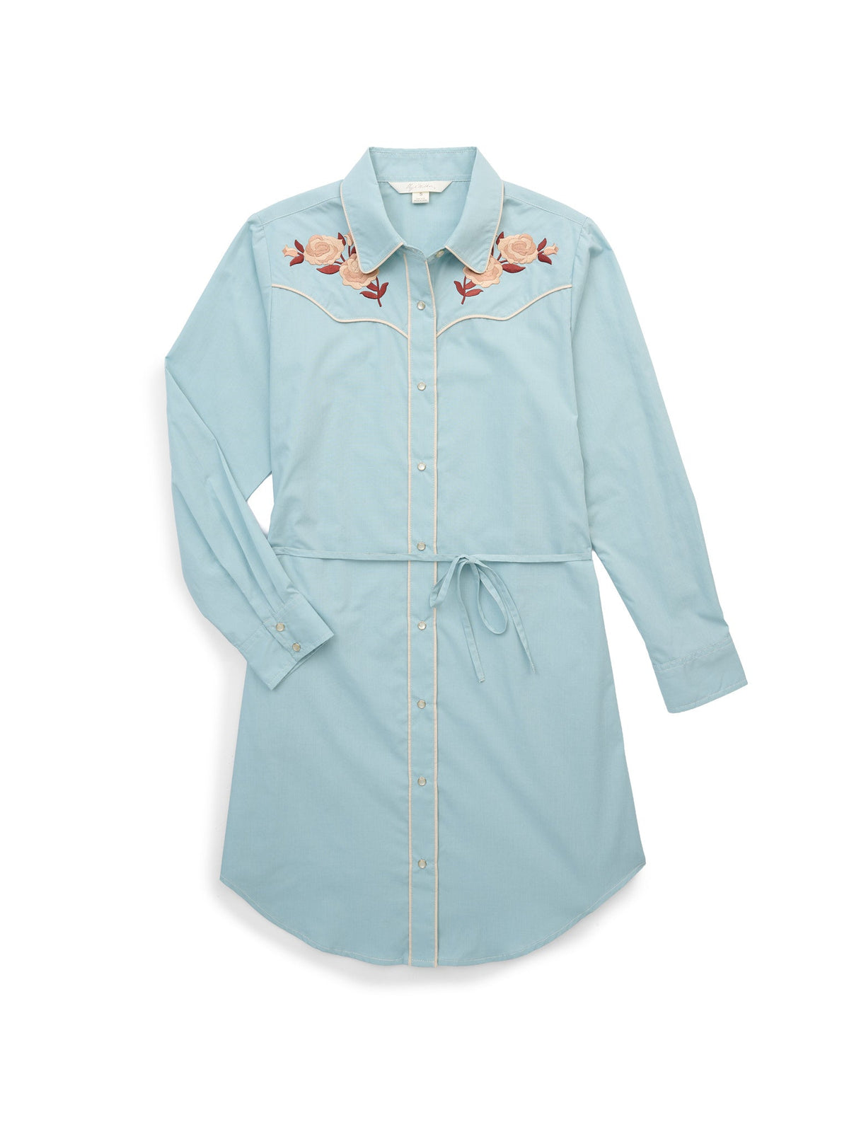 Women's Ely & Walker Dusty Aqua with Caramel Rose Embroidery Shirt Dress - Ely Cattleman - Flyclothing LLC