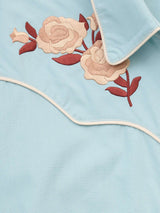 Women's Ely & Walker Dusty Aqua with Caramel Rose Embroidery Shirt Dress - Ely Cattleman - Flyclothing LLC