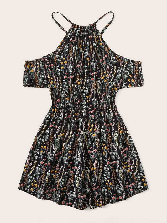 Tied Printed Short Sleeve Romper - Trendsi - Flyclothing LLC