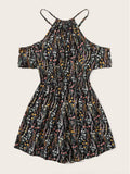 Tied Printed Short Sleeve Romper - Trendsi